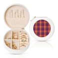 thumbnail image 1 of Fuzoiu Purple Yellow Buffalo Plaid Print Portable Jewelry Box,Round Mini Leather Travel Jewelry Case,Small Travel Jewelry Organizer,Jewelry Holder for Ring Necklace Earring for Women Girls-White, 1 of 7