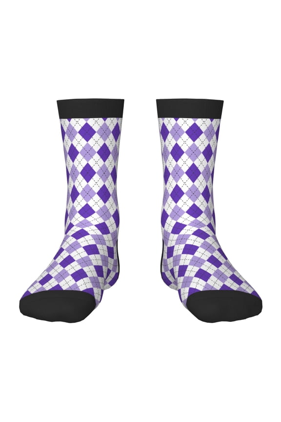 Purple argyle Print Kids Socks For Boys Girls,Grip Crew Socks with Non Slip,Lightweight Stretch Crew Socks,Toddlers Crew Boot Socks