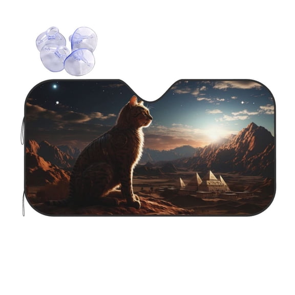 Fuzoiu Pyramid Desert Cat Print Car Windshield Sun Shade,Block Uv Rays Sunshade,Foldable Front Window Sun Visor Protector for Car,SUV,Truck-Keep Vehicle Cool-Pyramid Desert Cat