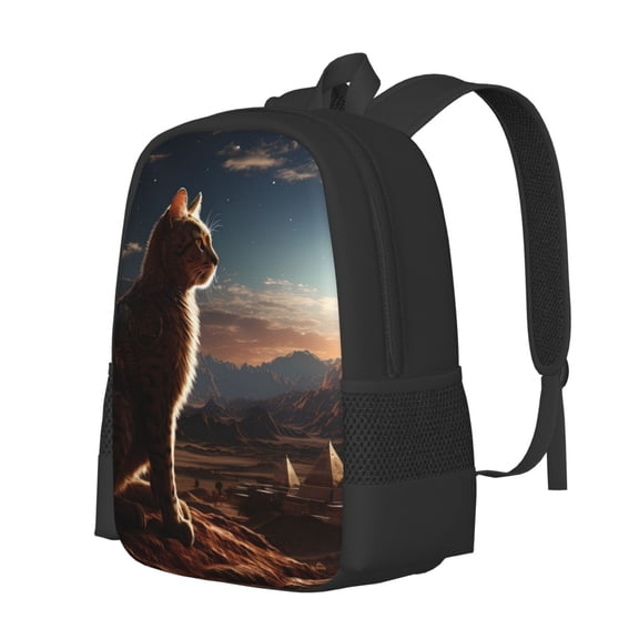 Fuzoiu Pyramid Desert Cat Print Large Capacity Backpack,Travel Backpack,Laptop Bag,College School Rucksack Bag,for School, Travel & Outdoor Activities