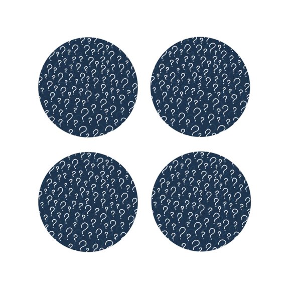 Fuzoiu Question Marks Print Leather Coasters Set,Drink Coasters Set of 4,for Tabletop Protection, Durable PVC Coasters,Home Décor and Housewarming Gift-Round Shape