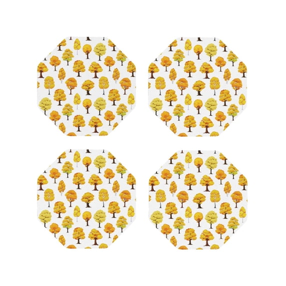 Fuzoiu Qutumn Tree Print Leather Coasters Set,Drink Coasters Set of 4,for Tabletop Protection, Durable PVC Coasters,Home Décor and Housewarming Gift-Octagon