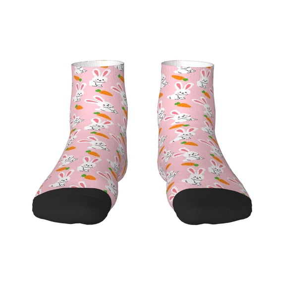 Fuzoiu Rabbit And Carrot Print Adult Socks, Crew Moisture-wicking Socks, Unisex Cushion Crew Socks,Casual Sports Ankle Socks
