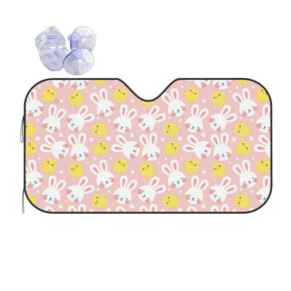 Fuzoiu Rabbit And Chick Print Car Windshield Sun Shade,Block Uv Rays Sunshade,Foldable Front Window Sun Visor Protector for Car,SUV,Truck-Keep Vehicle Cool-Rabbit And Chick