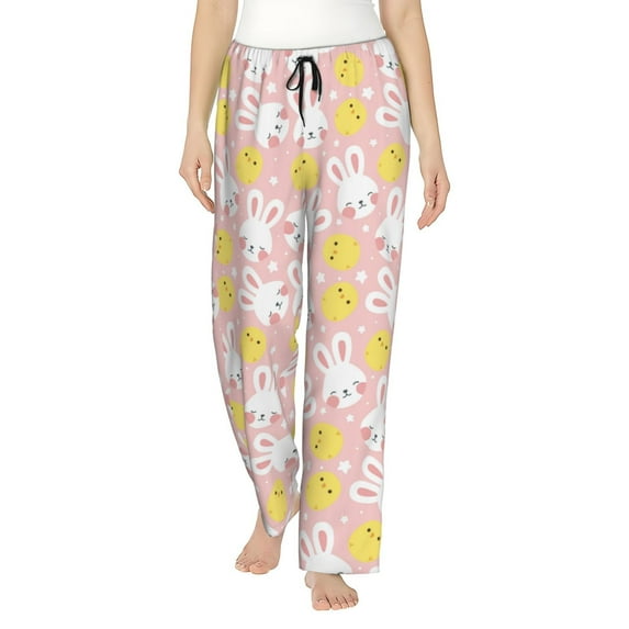 Fuzoiu Rabbit And Chick Print Women's Pajama Pants,Lounge Pants with Drawstring and Pockets, Casual Pjs Sleep Bottoms, Women's Sleep Pants-Medium