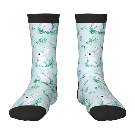 Fuzoiu Rabbit And Dragonfly Print Kids Socks For Boys Girls,Grip Crew Socks with Non Slip,Lightweight Stretch Crew Socks,Toddlers Crew Boot Socks