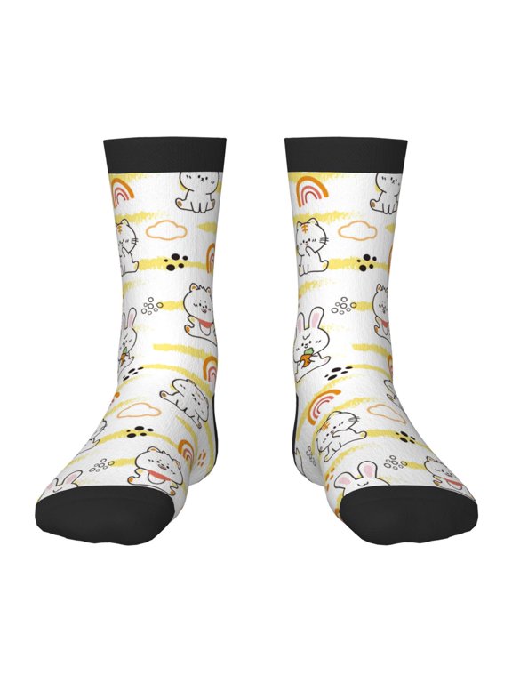 Rabbit And Milk Tea Print Kids Socks For Boys Girls,Grip Crew Socks with Non Slip,Lightweight Stretch Crew Socks,Toddlers Crew Boot Socks