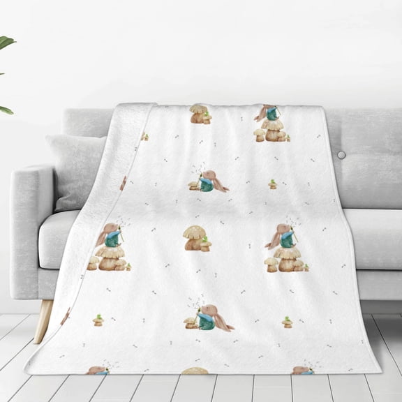 Fuzoiu Rabbit Blowing Dandelions Print Ultra-Soft Micro Fleece Blanket,All Seasons Flannel Throw, Lightweight Blanket for Bed, Sofa, Couch, Movie Night, Camping, and Travel-80"x60"