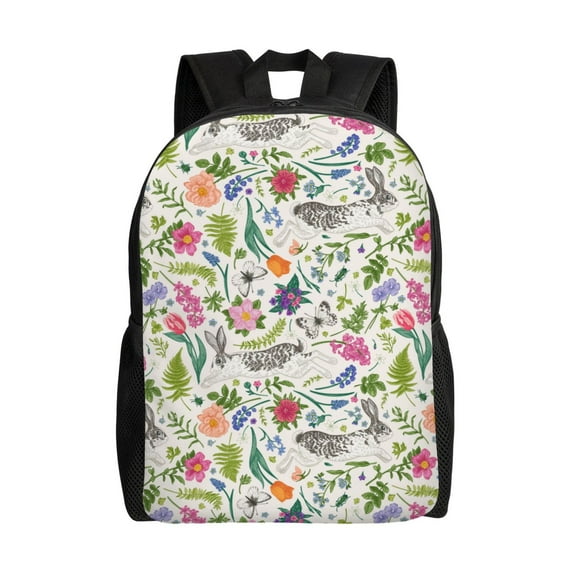 Fuzoiu Rabbit And Butterfly Print Laptop Backpack,Work Business Backpacks, Large Capacity Nurse Bag College Bookbag for School, Waterproof Casual Daypack for Travel