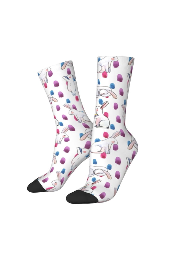 Rabbit Eating Print Athletic Crew Socks for Men & Women,Casual Crew Socks,Above Ankle Crew Socks for Business, Casual