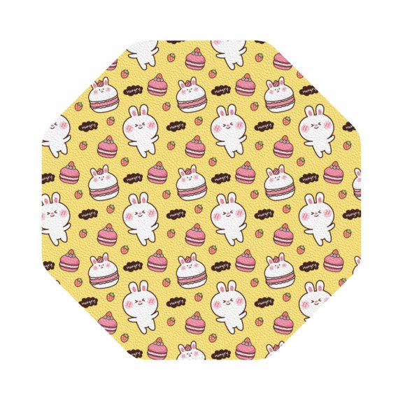 Fuzoiu Rabbit Hunger Print Leather Coasters Set,Drink Coasters Set of 6,for Tabletop Protection, Durable PVC Coasters,Home Décor and Housewarming Gift,Octagon