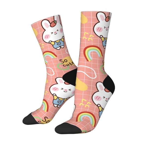Fuzoiu Rabbit So Cute Print Athletic Crew Socks for Men & Women,Casual Crew Socks,Above Ankle Crew Socks for Business, Casual
