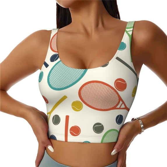 Fuzoiu Racket and Tennis Ball Print Women's Sports Vest,U-Back Sports Tank,Gym Vests,Athletic Sleeveless Shirts,Exercise Undershirts,Yoga, Gym, and Dance Wear-X-Large