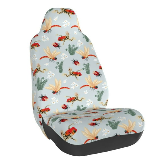 Fuzoiu Ragonfly And Ladybug Print Elastic Car Seat Covers, Seat Cover Protector,Universal Fit Interior Covers for Most Cars,Washable Seat Cover Non Slip for SUV,Sedan,Van