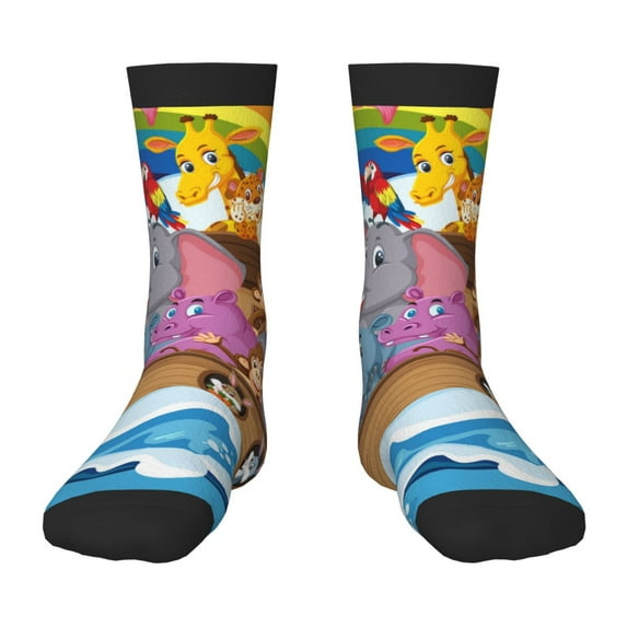 Fuzoiu Rainbow Animals on Noah's Ark Print Kids Socks For Boys Girls,Grip Crew Socks with Non Slip,Lightweight Stretch Crew Socks,Toddlers Crew Boot Socks