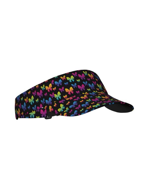 Rainbow Butterfly Print Adult Sunscreen Visor Cap,Adjustable Summer Cap for Men Women,Unisex Running Outdoor Beach Hat