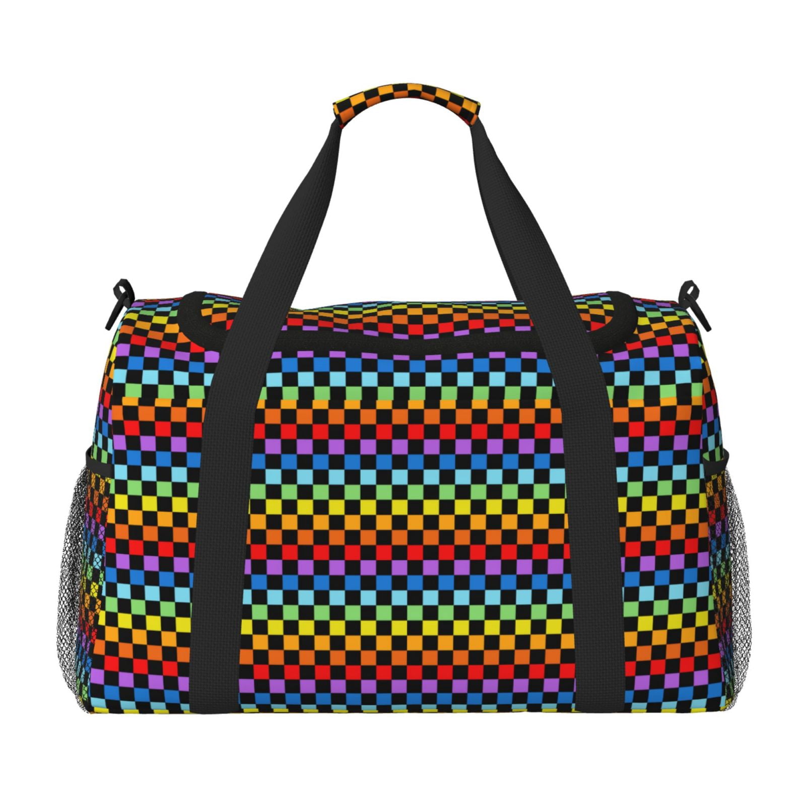 Fuzoiu Rainbow Chequerboard Print Travel Duffle Bag,Carry On Tote Bags,Duffel Bag,Sport Gym Bag, Hospital Bag for Labor and Delivery, Overnight Bag,Luggage Bag