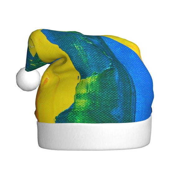 Fuzoiu Rainbow Colored Print Santa Hat Christmas Hat for Adults,Santa Hats with Pompom, Unisex Xmas Holiday Hat for Christmas New Year Festive Party Supplies