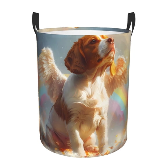 Fuzoiu Rainbow English Cocker Spaniel Print Circular Hamper,Laundry Basket with Handle,Collapsible Laundry,Dirty Clothes Storage Basket,for Bedroom Bathroom Dorm Living Room-Small