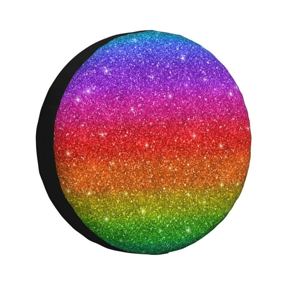 Fuzoiu Rainbow Glitter Print Universal Spare Tire Cover with Buckle Strap, Waterproof Wheel Covers for Jeep, Trailer, RV, Truck and All Car-14 inch