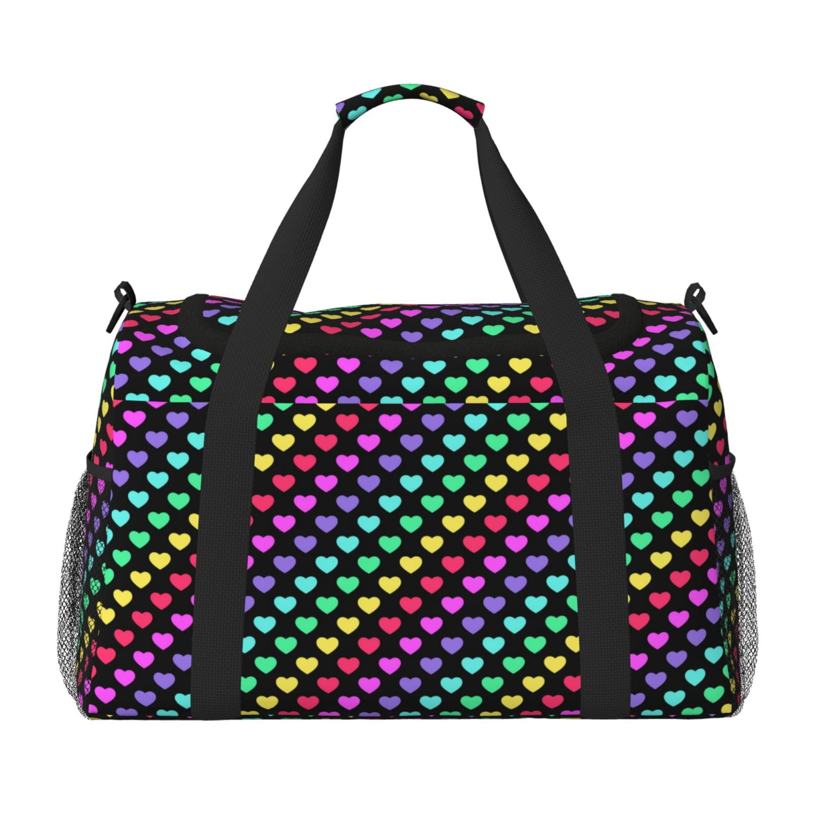 Fuzoiu Rainbow Hearts Print Travel Duffle Bag,Carry On Tote Bags,Duffel Bag,Sport Gym Bag, Hospital Bag for Labor and Delivery, Overnight Bag,Luggage Bag
