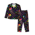 thumbnail image 1 of Fuzoiu Rainbow Jellyfishes Print Women's Long-Sleeved Pajama,Lounge Button Down Nightwear,Womens Notch Collar Pajama Set-XX-Large, 1 of 7