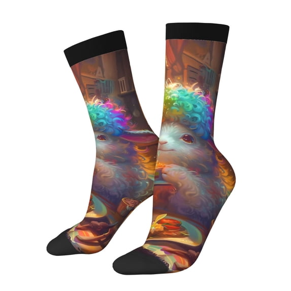 Fuzoiu Rainbow Lamb Breakfast Print Athletic Crew Socks for Men & Women,Casual Crew Socks,Above Ankle Crew Socks for Business, Casual