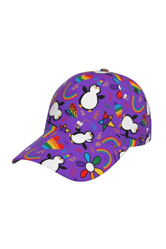 Rainbow Lgbt Penguin Print Adjustable Baseball Cap for Men and Women, Unisex Sports Hat, Sun Protection Hat for Running Workouts and Outdoor Activities All Seasons