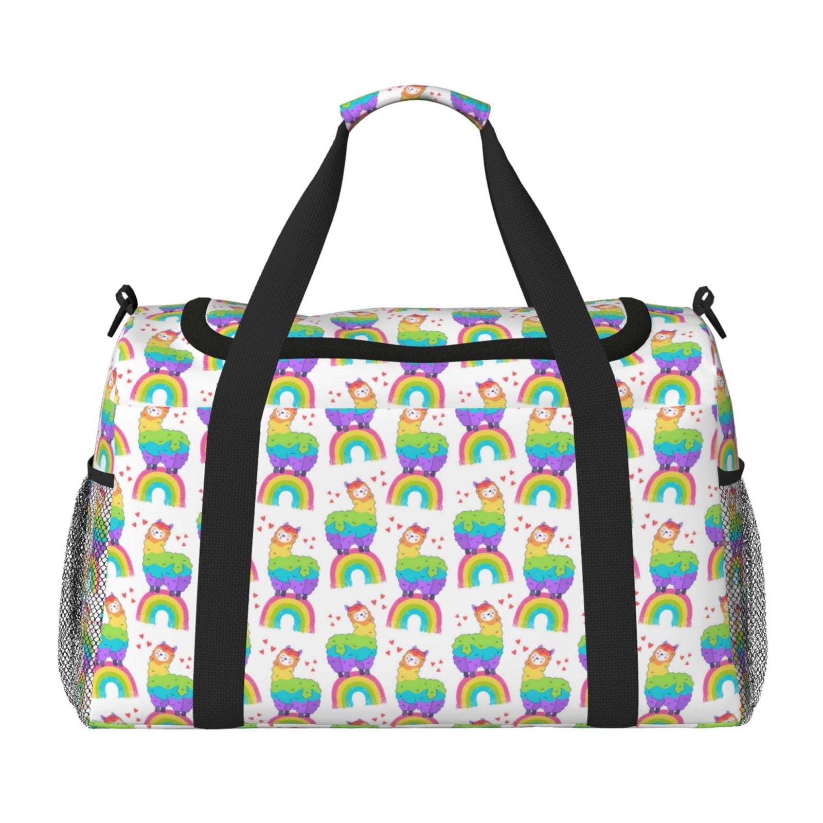 Fuzoiu Rainbow Llama Print Travel Duffle Bag,Carry On Tote Bags,Duffel Bag,Sport Gym Bag, Hospital Bag for Labor and Delivery, Overnight Bag,Luggage Bag
