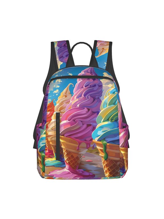 Rainbow Melting Ice Cream Print Lightweight Daypack,Weekender Bag for Men and Women, Travel Backpack with Padded Straps for School, Travel & Work