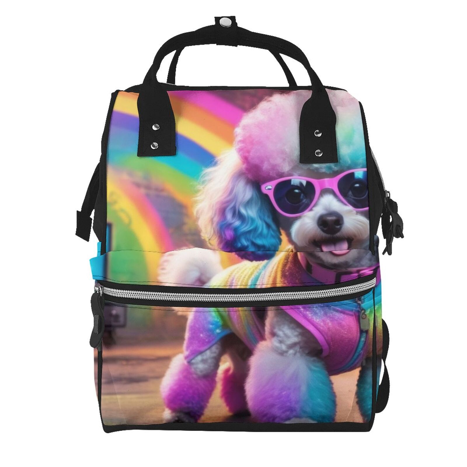 Fuzoiu Rainbow Poodle Urban Street Print Diaper Bag Backpack,Baby Essentials Travel Tote,Multi function Waterproof Diaper Bag, Travel Essentials Baby Bag - Unisex