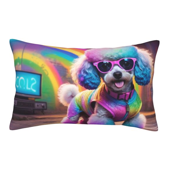 Fuzoiu Rainbow Poodle Urban Street Print Fuzzy Pillowcases, Super Soft Pillow Case Cover with Zipper for Bedroom, Sofa, Couch,Cozy Pillow Shams for All Seasons-16"x24"