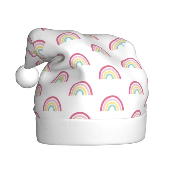 Fuzoiu Rainbow Print Santa Hat Christmas Hat for Adults,Santa Hats with Pompom, Unisex Xmas Holiday Hat for Christmas New Year Festive Party Supplies