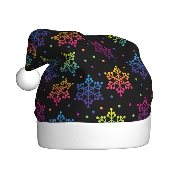 Fuzoiu Rainbow Snowflake Print Santa Hat Christmas Hat for Adults,Santa Hats with Pompom, Unisex Xmas Holiday Hat for Christmas New Year Festive Party Supplies