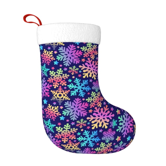 Fuzoiu Rainbow Snowflakes Print Christmas Stockings, Party Supplies & Kids Gifts,Big Xmas Stockings Decoration for Family Decorations Hanging Ornament for Xmas Holiday Party