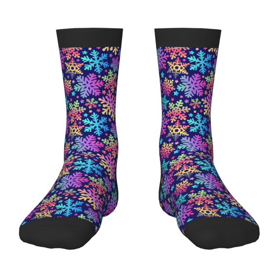 Fuzoiu Rainbow Snowflakes Print Kids Socks For Boys Girls,Grip Crew Socks with Non Slip,Lightweight Stretch Crew Socks,Toddlers Crew Boot Socks