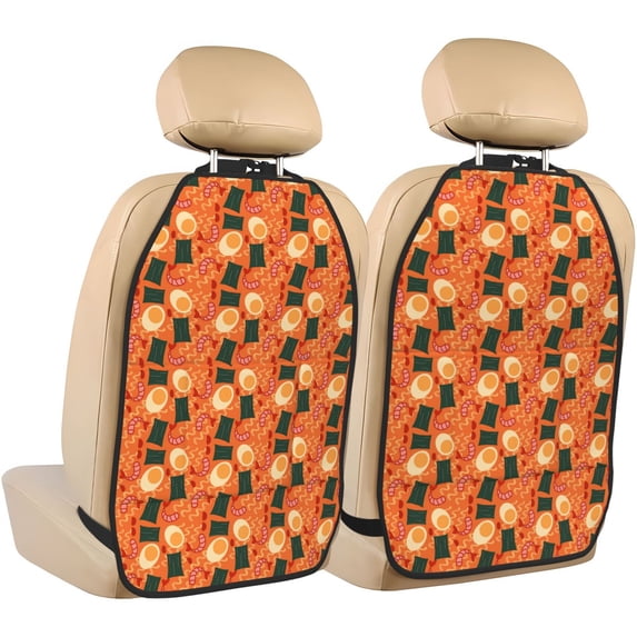 Fuzoiu Ramen Noodle Soup Print 2 Pack Kick Mat Back Seat Protector With 3 Storage Pockets, Universal Car Seat Back Organizer For Kids Pets, Waterproof Backseat Protector For Most Car