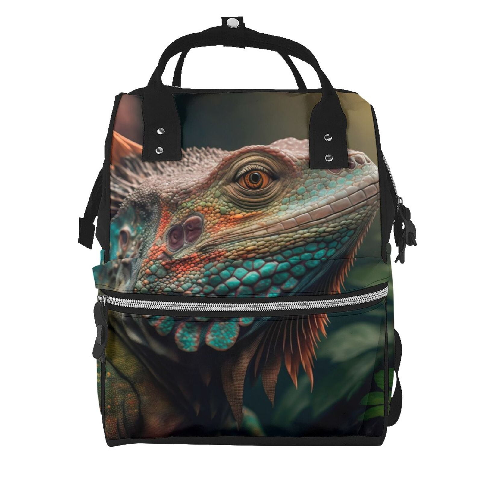Fuzoiu Realistic Colorful Chameleon Print Diaper Bag Backpack,Baby Essentials Travel Tote,Multi function Waterproof Diaper Bag, Travel Essentials Baby Bag - Unisex