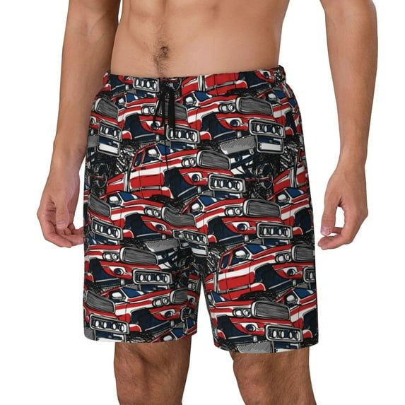Fuzoiu Red And Blue Cars Print Men's Swim Shorts,Quick-Dry Double-Layer Swim Trunks,Board Trunks,Beach Shorts Swimwear Bathing Suits-Small