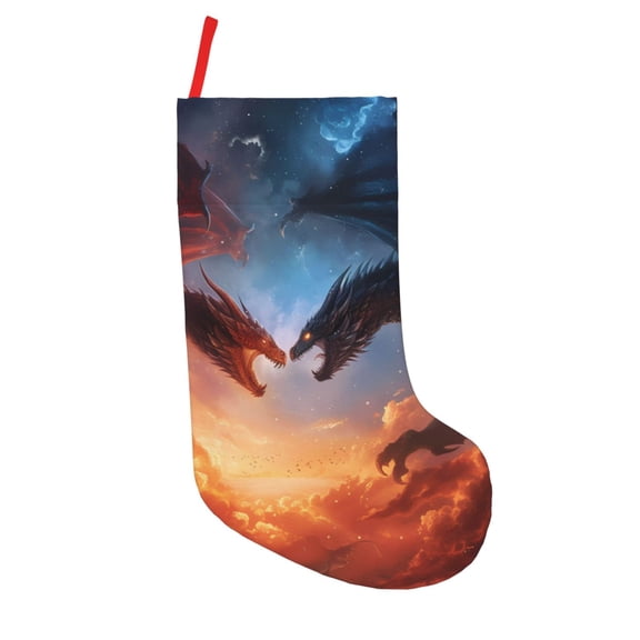 Fuzoiu Red And Blue Fire Cloud Dragon Print 18 inches Christmas Stockings, Personalized Christmas Stockings,for Family Decorations Hanging Ornament for Xmas Holiday Party