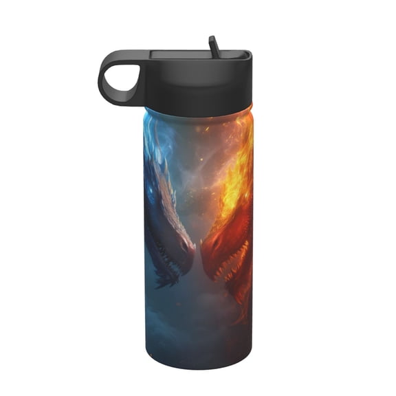 Fuzoiu Red And Blue Fire Dragon E Print 18oz Insulated Sports Kettle, Outdoor Sport Gym Stainless Steel Water Bottle With Straw Lid