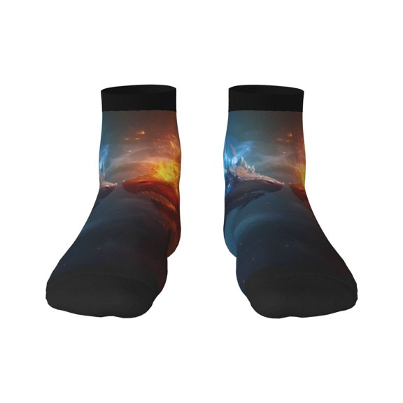 Fuzoiu Red And Blue Fire Dragon E Print Adult Socks, Crew Moisture-wicking Socks, Unisex Cushion Crew Socks,Casual Sports Ankle Socks