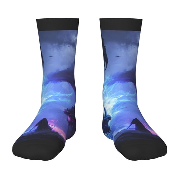 Fuzoiu Red And Blue Fire Dragon Print Kids Socks For Boys Girls,Grip Crew Socks with Non Slip,Lightweight Stretch Crew Socks,Toddlers Crew Boot Socks
