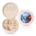 thumbnail image 1 of Fuzoiu Red And Blue Fire Mountains Print Portable Jewelry Box,Round Mini Leather Travel Jewelry Case,Small Travel Jewelry Organizer,Jewelry Holder for Ring Necklace Earring for Women Girls-Pink, 1 of 7