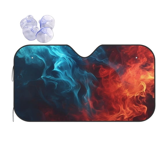 Fuzoiu Red And Blue Fire Print Car Windshield Sun Shade,Block Uv Rays Sunshade,Foldable Front Window Sun Visor Protector for Car,SUV,Truck-Keep Vehicle Cool-Red And Blue Fire