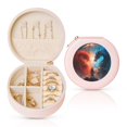 thumbnail image 1 of Fuzoiu Red And Blue Sky Dragon Print Portable Jewelry Box,Round Mini Leather Travel Jewelry Case,Small Travel Jewelry Organizer,Jewelry Holder for Ring Necklace Earring for Women Girls-Pink, 1 of 7