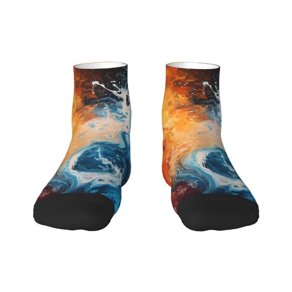 Fuzoiu Red And Blue Waves Print Adult Socks, Crew Moisture-wicking Socks, Unisex Cushion Crew Socks,Casual Sports Ankle Socks