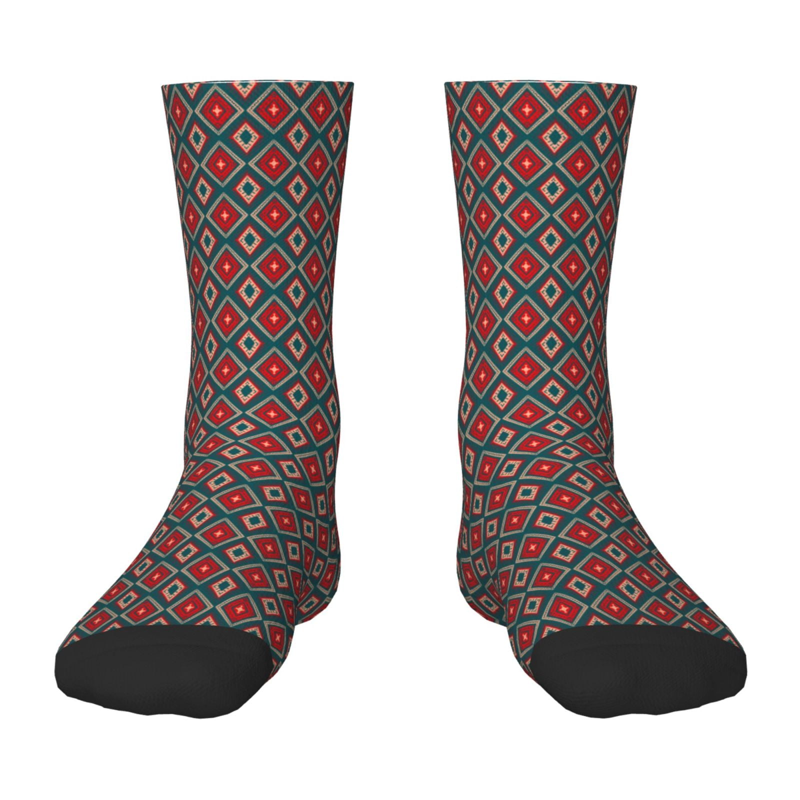 Fuzoiu Red And Orange On Blue Teal Print Kids Socks For Boys Girls,Grip ...