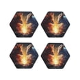 thumbnail image 1 of Fuzoiu Red And White Flame Fox Print Leather Coasters Set,Drink Coasters Set of 4,for Tabletop Protection, Durable PVC Coasters,Home Décor and Housewarming Gift-Hexagon, 1 of 6