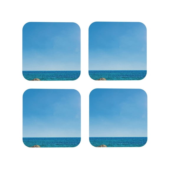 Fuzoiu Red And White Lighthouse Print Leather Coasters Set,Drink Coasters Set of 4,for Tabletop Protection, Durable PVC Coasters,Home Décor and Housewarming Gift-Square